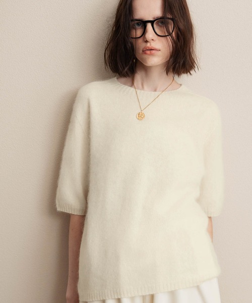 ELFRANK（エルフランク）の「【2026AW】【極上天然素材100% / シルク＆カシミヤ混ウール】五分袖ニットプルオーバー（ニット/セーター・レディース・ピンク/ライトグレー/ブルー/ブラウン/グレー/オフホワイト・FREE）」の2枚目の写真