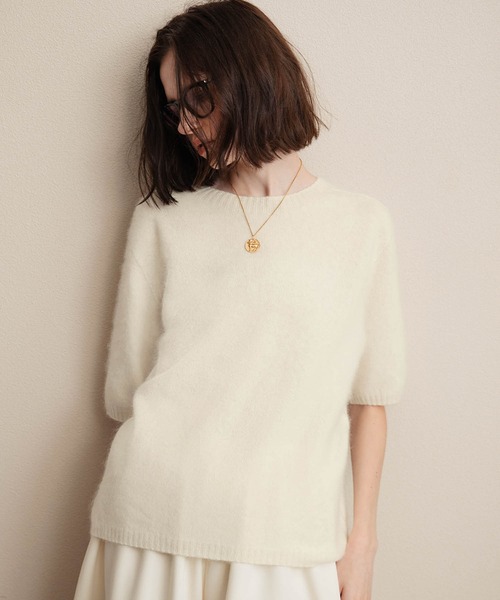 ELFRANK（エルフランク）の「【2026AW】【極上天然素材100% / シルク＆カシミヤ混ウール】五分袖ニットプルオーバー（ニット/セーター・レディース・ピンク/ライトグレー/ブルー/ブラウン/グレー/オフホワイト・FREE）」の12枚目の写真