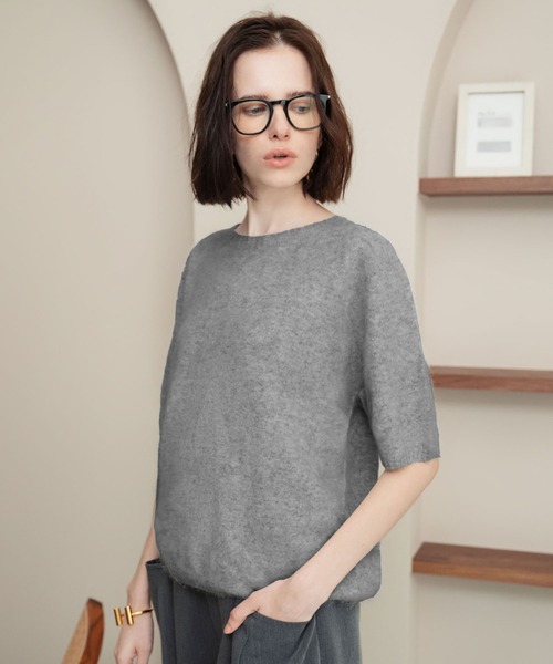 ELFRANK（エルフランク）の「【2026AW】【極上天然素材100% / シルク＆カシミヤ混ウール】五分袖ニットプルオーバー（ニット/セーター・レディース・ピンク/ライトグレー/ブルー/ブラウン/グレー/オフホワイト・FREE）」の14枚目の写真
