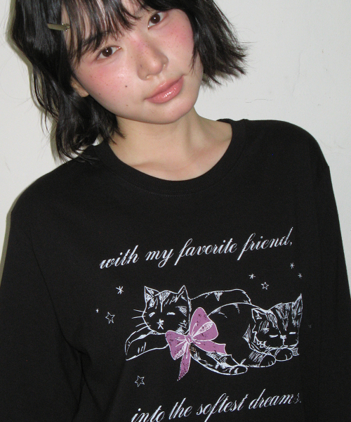 RONRON(ロンロン)の「SOFTEST DREAM CAT LONG SLEEVE BLACK(Tシャツ/カットソー・レディース・その他・FREE)」の2枚目の写真