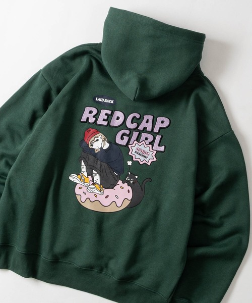 Red Cap Girl（レッドキャプガール）の「【a-r】〔RedCapGirl/レッドキャップガール〕バック刺繍 プルパーカー ユニセックス/メンズ/レディース（パーカー・メンズ・レッド/ダークグリーン/ホワイト/ブラック/ブルー・MEDIUM/LARGE）」の3枚目の写真