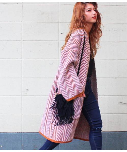 Chille anap(チルアナップ)の「ヘリンボンニットカーディガン(カーディガン/ボレロ・レディース・グレー/ブラック/ベージュ・FREE)」の3枚目の写真