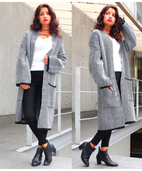 Chille anap(チルアナップ)の「ヘリンボンニットカーディガン(カーディガン/ボレロ・レディース・グレー/ブラック/ベージュ・FREE)」の13枚目の写真