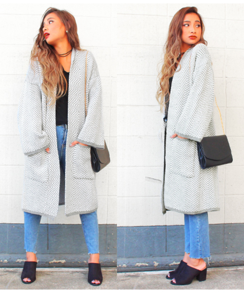 Chille anap(チルアナップ)の「ヘリンボンニットカーディガン(カーディガン/ボレロ・レディース・グレー/ブラック/ベージュ・FREE)」の14枚目の写真