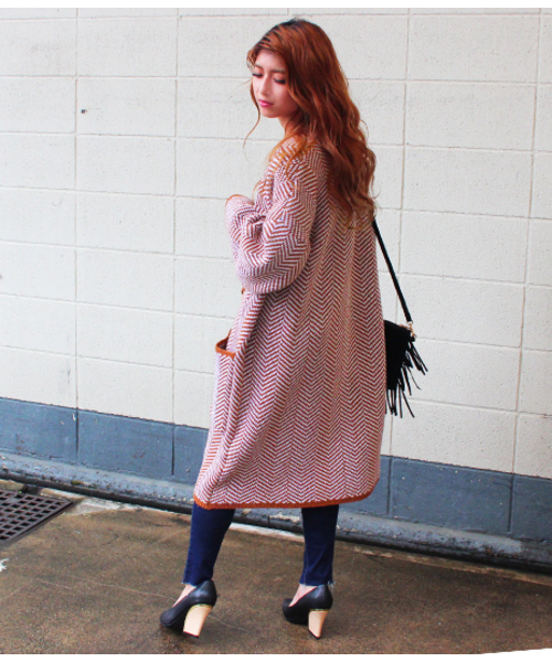 Chille anap(チルアナップ)の「ヘリンボンニットカーディガン(カーディガン/ボレロ・レディース・グレー/ブラック/ベージュ・FREE)」の15枚目の写真