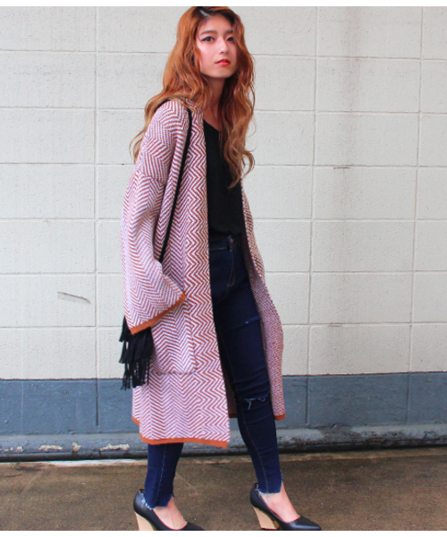 Chille anap(チルアナップ)の「ヘリンボンニットカーディガン(カーディガン/ボレロ・レディース・グレー/ブラック/ベージュ・FREE)」の16枚目の写真