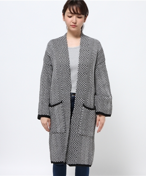 Chille anap(チルアナップ)の「ヘリンボンニットカーディガン(カーディガン/ボレロ・レディース・グレー/ブラック/ベージュ・FREE)」の7枚目の写真