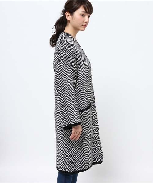 Chille anap(チルアナップ)の「ヘリンボンニットカーディガン(カーディガン/ボレロ・レディース・グレー/ブラック/ベージュ・FREE)」の8枚目の写真