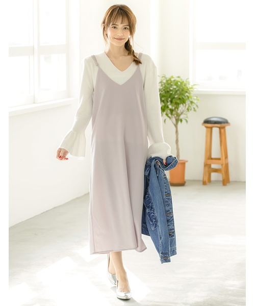 Re:EDIT（リエディ）の「[販売枚数22万枚突破][高身長/大きいサイズ有][お気に入り登録数5.2万][イージーケア]ジョーゼットポンチロングキャミワンピース（ワンピース・レディース・グリーン/ワイン/ブラック×ホワイト/ブラック/モカ/キャメル/ライトブルー/ピンク/ライトグレー/ベビーピンク/モスグリーン/ネイビー/ラベンダー/パープル/パープル系その他/チャコールグレー/ベージュ/アイボリー系/パープル系その他2/ブラック系その他/ベージュ系/ブラック系その他2/ブラウン系その他/グレー系その他/アイボリー・MEDIUM/LARGE/SMALL/TALL/X-LARGE）」の7枚目の写真