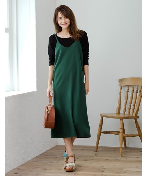 Re:EDIT（リエディ）の「[販売枚数22万枚突破][高身長/大きいサイズ有][お気に入り登録数5.2万][イージーケア]ジョーゼットポンチロングキャミワンピース（ワンピース・レディース・グリーン/ワイン/ブラック×ホワイト/ブラック/モカ/キャメル/ライトブルー/ピンク/ライトグレー/ベビーピンク/モスグリーン/ネイビー/ラベンダー/パープル/パープル系その他/チャコールグレー/ベージュ/アイボリー系/パープル系その他2/ブラック系その他/ベージュ系/ブラック系その他2/ブラウン系その他/グレー系その他/アイボリー・MEDIUM/LARGE/SMALL/TALL/X-LARGE）」の15枚目の写真