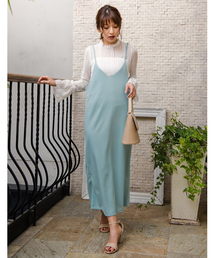 [UVカット/接触冷感/イージーケア][販売枚数23万枚突破][高身長/大きいサイズ有][お気に入り登録数6.5万]選べるネックジョーゼットポンチロングキャミワンピース