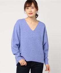 アンゴラ混畦バイヤスVネックニット