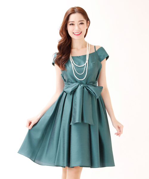 Blueeast ブルーイースト の レースアップウエストリボンオフショルシャンタンパーティードレス 結婚式ワンピース 成人式 二次会 謝恩会 セレモニー対応フォーマルドレス ドレス Wear