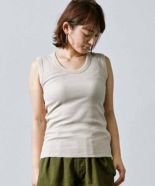 MEDE19F（メデジュウキュウ）の「MEDE19F　ノースリーブワッフルトップス（タンクトップ・レディース・ベージュ/ブラウン・MEDIUM/LARGE/X-LARGE）」の2枚目の写真