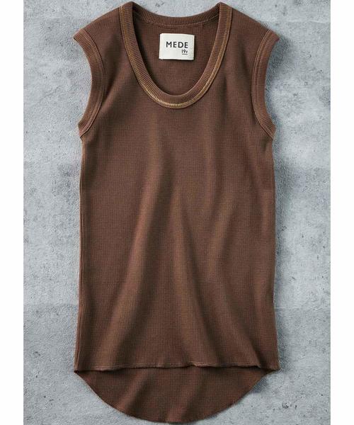 MEDE19F（メデジュウキュウ）の「MEDE19F　ノースリーブワッフルトップス（タンクトップ・レディース・ベージュ/ブラウン・MEDIUM/LARGE/X-LARGE）」の10枚目の写真