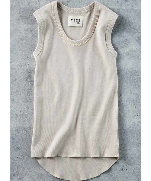 MEDE19F（メデジュウキュウ）の「MEDE19F　ノースリーブワッフルトップス（タンクトップ・レディース・ベージュ/ブラウン・MEDIUM/LARGE/X-LARGE）」の8枚目の写真