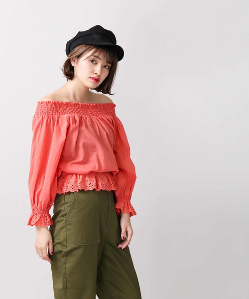 WEGO（ウィゴー）の「WEGO/スカラップオフショルブラウス（シャツ/ブラウス・レディース・オフホワイト/オレンジ/マスタード・FREE）」の14枚目の写真