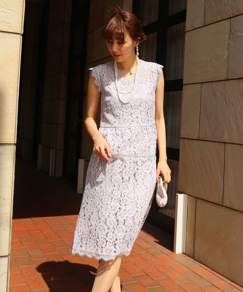 MARLENE JOBERT（マルレーヌ　ジョベル）の「レースタイトスカートセットアップ（ドレス・レディース・ブラック/ブルーグリーン/スモークピンク/ネイビー・L/M）」の4枚目の写真