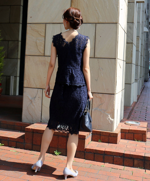 MARLENE JOBERT（マルレーヌ　ジョベル）の「レースタイトスカートセットアップ（ドレス・レディース・ブラック/ブルーグリーン/スモークピンク/ネイビー・L/M）」の21枚目の写真