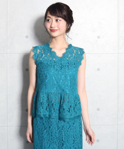 MARLENE JOBERT（マルレーヌ　ジョベル）の「レースタイトスカートセットアップ（ドレス・レディース・ブラック/ブルーグリーン/スモークピンク/ネイビー・L/M）」の13枚目の写真