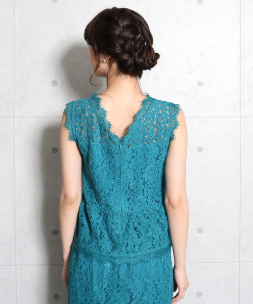 MARLENE JOBERT（マルレーヌ　ジョベル）の「レースタイトスカートセットアップ（ドレス・レディース・ブラック/ブルーグリーン/スモークピンク/ネイビー・L/M）」の7枚目の写真