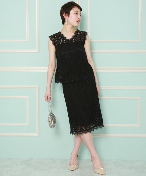 MARLENE JOBERT（マルレーヌ　ジョベル）の「レースタイトスカートセットアップ（ドレス・レディース・ブラック/ブルーグリーン/スモークピンク/ネイビー・L/M）」の2枚目の写真