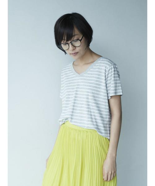 AMERICAN HOLIC（アメリカンホリック）の「・60新彊綿スムースボーダーVネックTシャツ★（Tシャツ/カットソー・レディース・ピンク/ブルー/杢グレー/ブラック・L/M）」の9枚目の写真