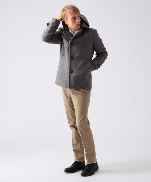 BEAMS LIGHTS Men's（ビームスライツ メンズ）の「□BEAMS LIGHTS / メルトンシングルフードコート（ピーコート・メンズ・グレー/ブラック・SMALL/MEDIUM/LARGE/X-LARGE/XX-LARGE）」の15枚目の写真