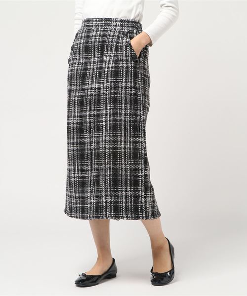 STYLEBLOCK（スタイルブロック）の「オーバーチェックミモレ丈タイトスカート（スカート・レディース・ベージュ/ターコイズブルー/ブルー/グレー・M）」の2枚目の写真