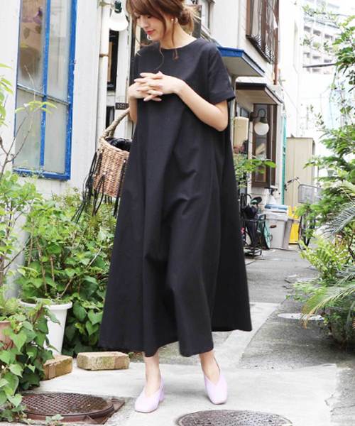 M y u（ミュー）の「リネンライク♪贅沢フレアワンピ（ワンピース・レディース・ベージュ/ブラック・FREE）」の3枚目の写真