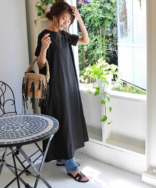 M y u（ミュー）の「リネンライク♪贅沢フレアワンピ（ワンピース・レディース・ベージュ/ブラック・FREE）」の7枚目の写真