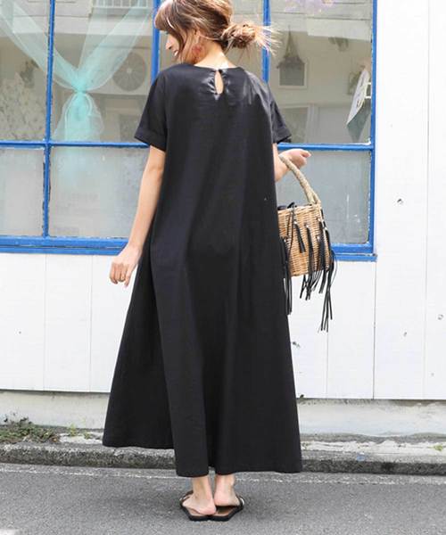 M y u（ミュー）の「リネンライク♪贅沢フレアワンピ（ワンピース・レディース・ベージュ/ブラック・FREE）」の8枚目の写真