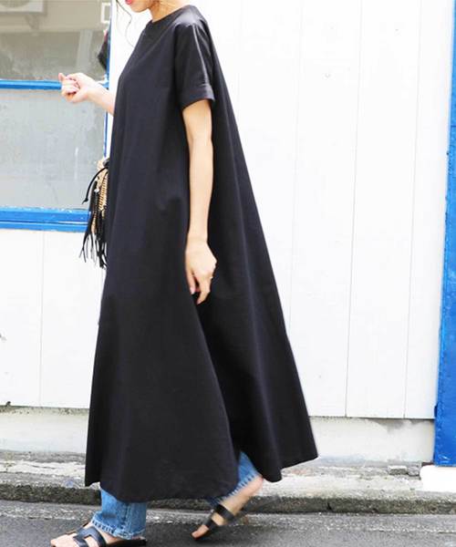 M y u（ミュー）の「リネンライク♪贅沢フレアワンピ（ワンピース・レディース・ベージュ/ブラック・FREE）」の9枚目の写真