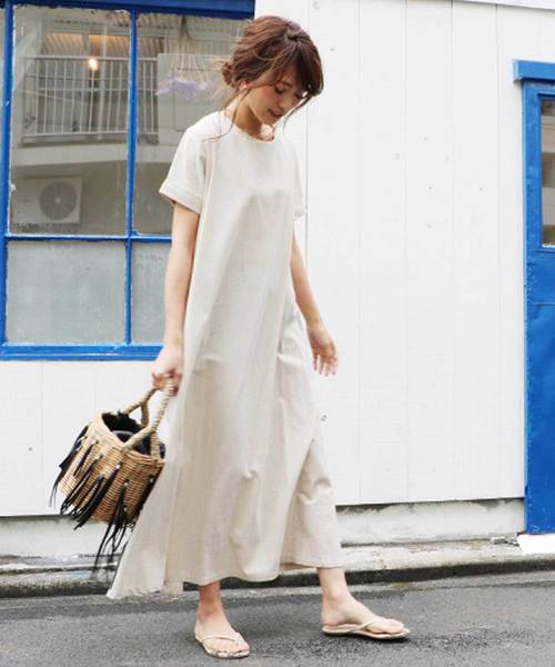 M y u（ミュー）の「リネンライク♪贅沢フレアワンピ（ワンピース・レディース・ベージュ/ブラック・FREE）」の10枚目の写真