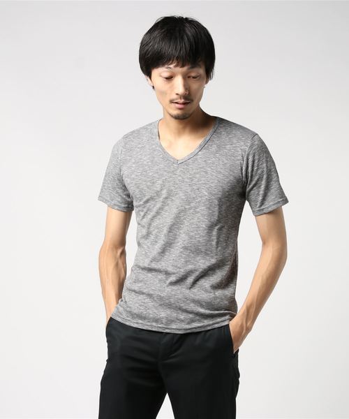 PARKS TOKYO SELECT(パークストウキョウセレクト)の「【BS】ABスラブスパンフライス Vネック カットソー(Tシャツ/カットソー・メンズ・ホワイト/ブラック/杢グレー・MEDIUM/LARGE)」の1枚目の写真