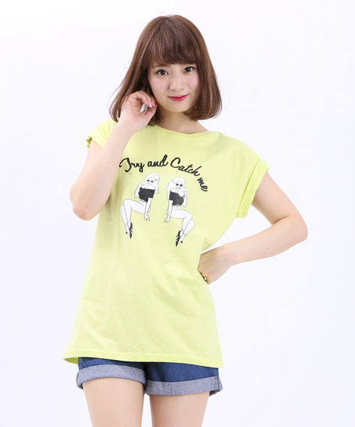 WEGO（ウィゴー）の「WEGO/ガールプリントTシャツ（Tシャツ/カットソー・レディース・オフホワイト/ブラック/ライム/サックスブルー・FREE）」の3枚目の写真