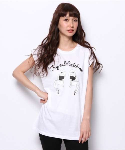 WEGO（ウィゴー）の「WEGO/ガールプリントTシャツ（Tシャツ/カットソー・レディース・オフホワイト/ブラック/ライム/サックスブルー・FREE）」の12枚目の写真