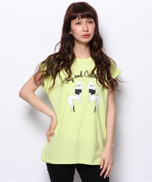 WEGO（ウィゴー）の「WEGO/ガールプリントTシャツ（Tシャツ/カットソー・レディース・オフホワイト/ブラック/ライム/サックスブルー・FREE）」の14枚目の写真