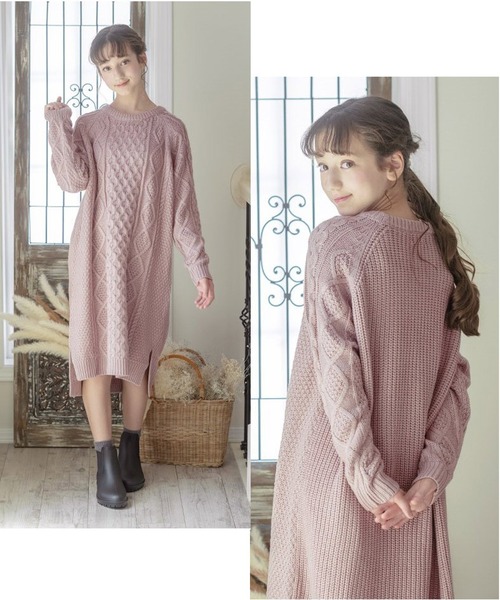Catherine Cottage（キャサリンコテージ）の「ケーブルニットワンピース（ワンピース・キッズ・ブラック/レッド/オフホワイト/ピンク/ベージュ・100/110/120/130/150/160/140）」の13枚目の写真