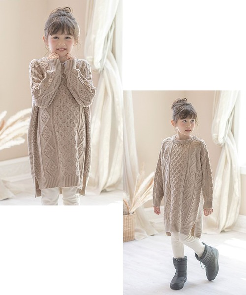 Catherine Cottage（キャサリンコテージ）の「ケーブルニットワンピース（ワンピース・キッズ・ブラック/レッド/オフホワイト/ピンク/ベージュ・100/110/120/130/150/160/140）」の21枚目の写真