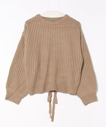 カシミヤタッチバックオープンプルオーバーリブニットセーター