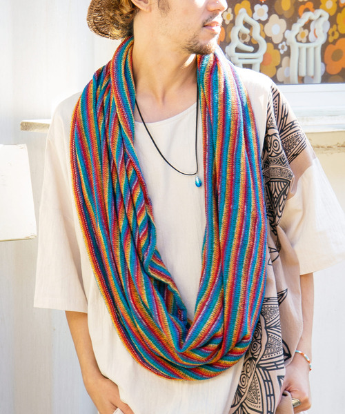 チャイハネ(チャイハネ)の「【チャイハネ】マジカルスヌード(ネックウォーマー/スヌード・レディース・ホワイト/パープル/ブラウン/オレンジ/ブルー/ターコイズブルー/ピンク/ブラック/スカイブルー/レインボー/グリーン系その他/レッド系その他・FREE)」の12枚目の写真