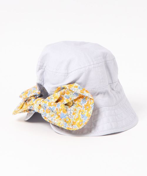 RAGMART(ラグマート)の「日除けリボンつき 花柄(ハット・キッズ・サックスブルー/グレー/ピンク・50cm/54cm/48cm/52cm)」の4枚目の写真