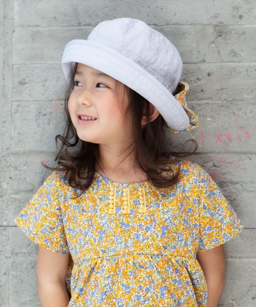 RAGMART(ラグマート)の「日除けリボンつき 花柄(ハット・キッズ・サックスブルー/グレー/ピンク・50cm/54cm/48cm/52cm)」の2枚目の写真