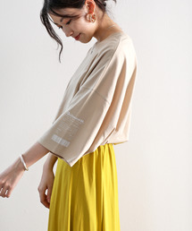 レシート オーバーサイズ ロング丈ワンポイントクルーネックロゴビッグTシャツ(半袖)