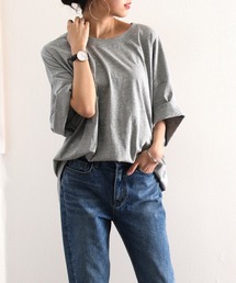 レシート オーバーサイズ ロング丈ワンポイントクルーネックロゴビッグTシャツ(半袖)