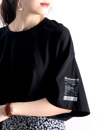 レシート オーバーサイズ ロング丈ワンポイントクルーネックロゴビッグTシャツ(半袖)