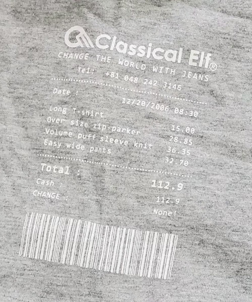 classicalelf(クラシカルエルフ)の「レシート オーバーサイズ ロング丈ワンポイントクルーネックロゴビッグTシャツ(半袖)(Tシャツ/カットソー・レディース・ホワイト/ブラック/杢グレー/グリーン/ベージュ/ブラウン・MEDIUM/LARGE/X-LARGE)」の10枚目の写真