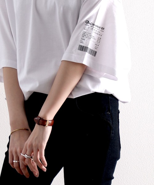classicalelf(クラシカルエルフ)の「レシート オーバーサイズ ロング丈ワンポイントクルーネックロゴビッグTシャツ(半袖)(Tシャツ/カットソー・レディース・ホワイト/ブラック/杢グレー/グリーン/ベージュ/ブラウン・MEDIUM/LARGE/X-LARGE)」の13枚目の写真