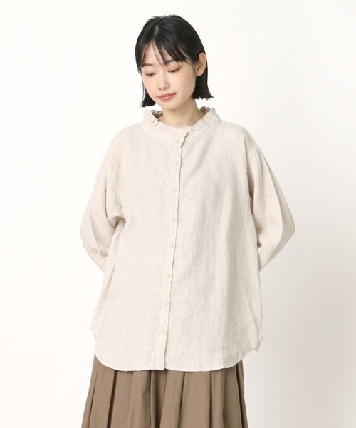ubasoku(ウバソク)の「ubasoku / ウバソク 襟 カウス フリル ブラウス リネン ub-0013 BNT(シャツ/ブラウス・レディース・ホワイト/ブラック/ブラウン/グレー/カーキ/その他1/その他2/キナリ・FREE)」の3枚目の写真